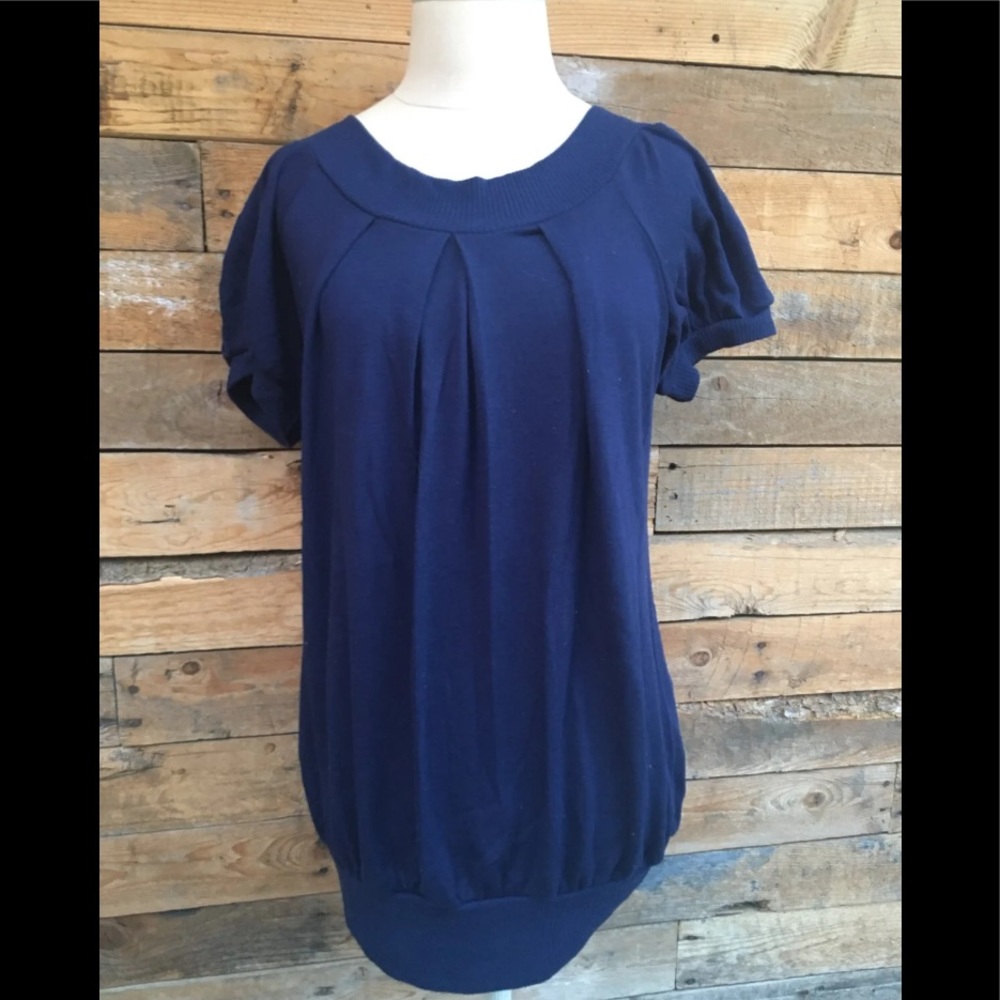 Navy Blue Short Sleeve Blouse